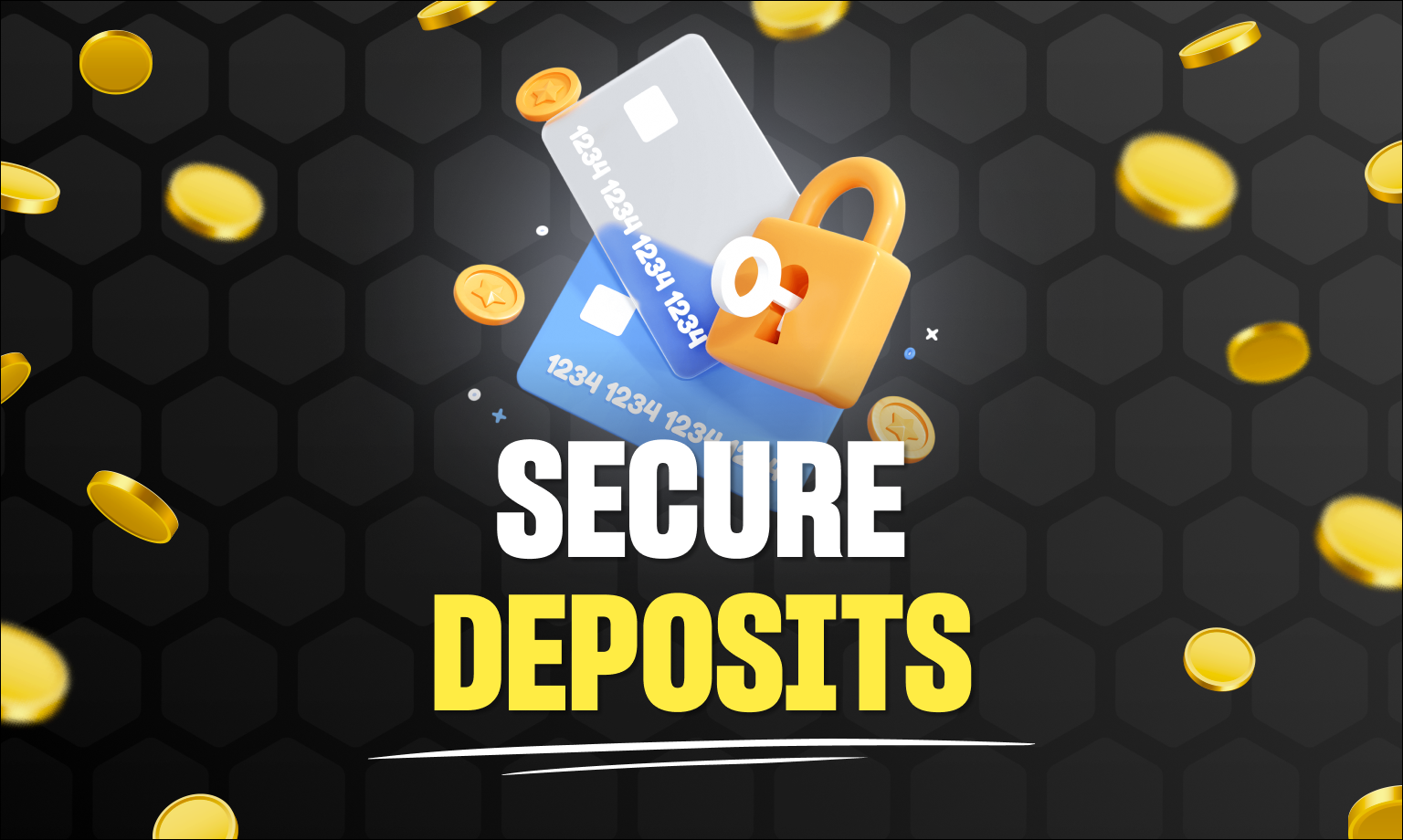 Safe payments. Image shows two debit cards, coinc and a padlock