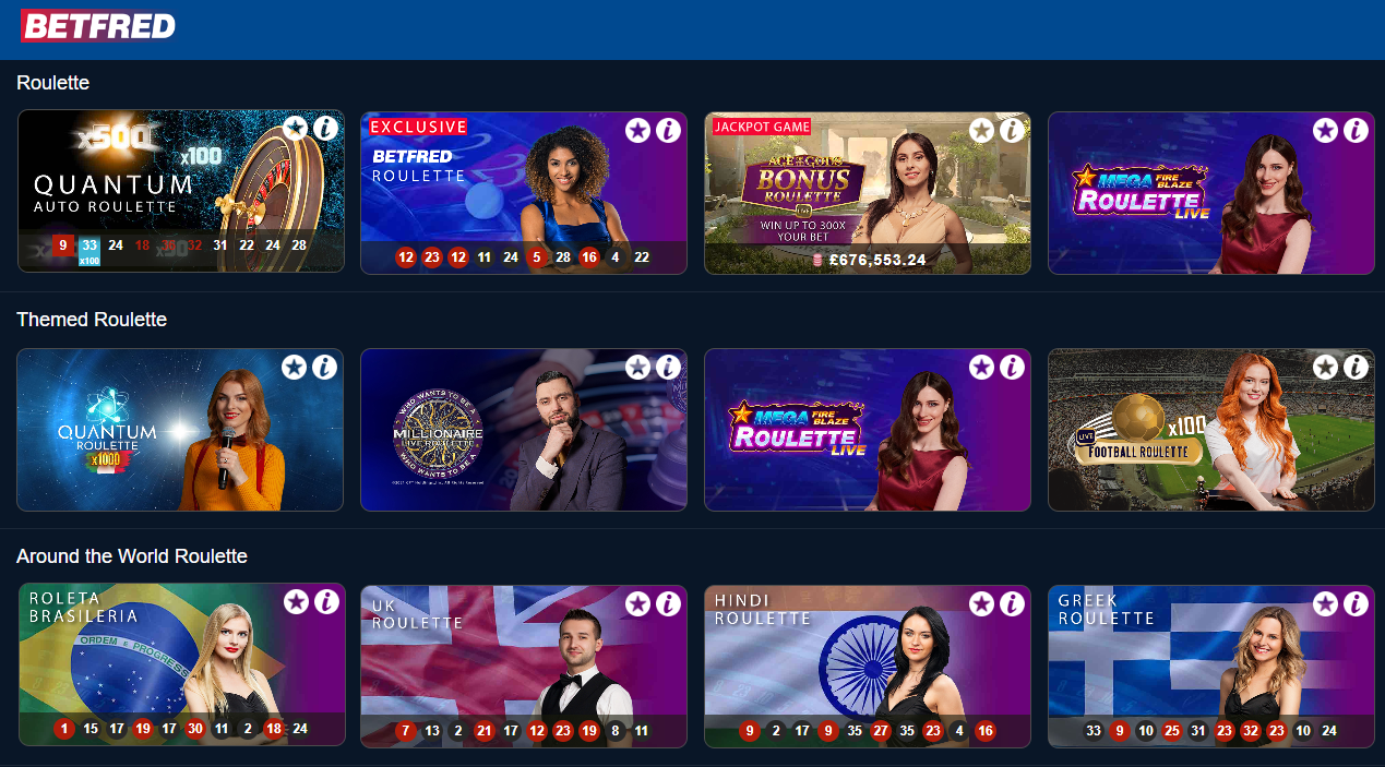 Betfred roulette tables